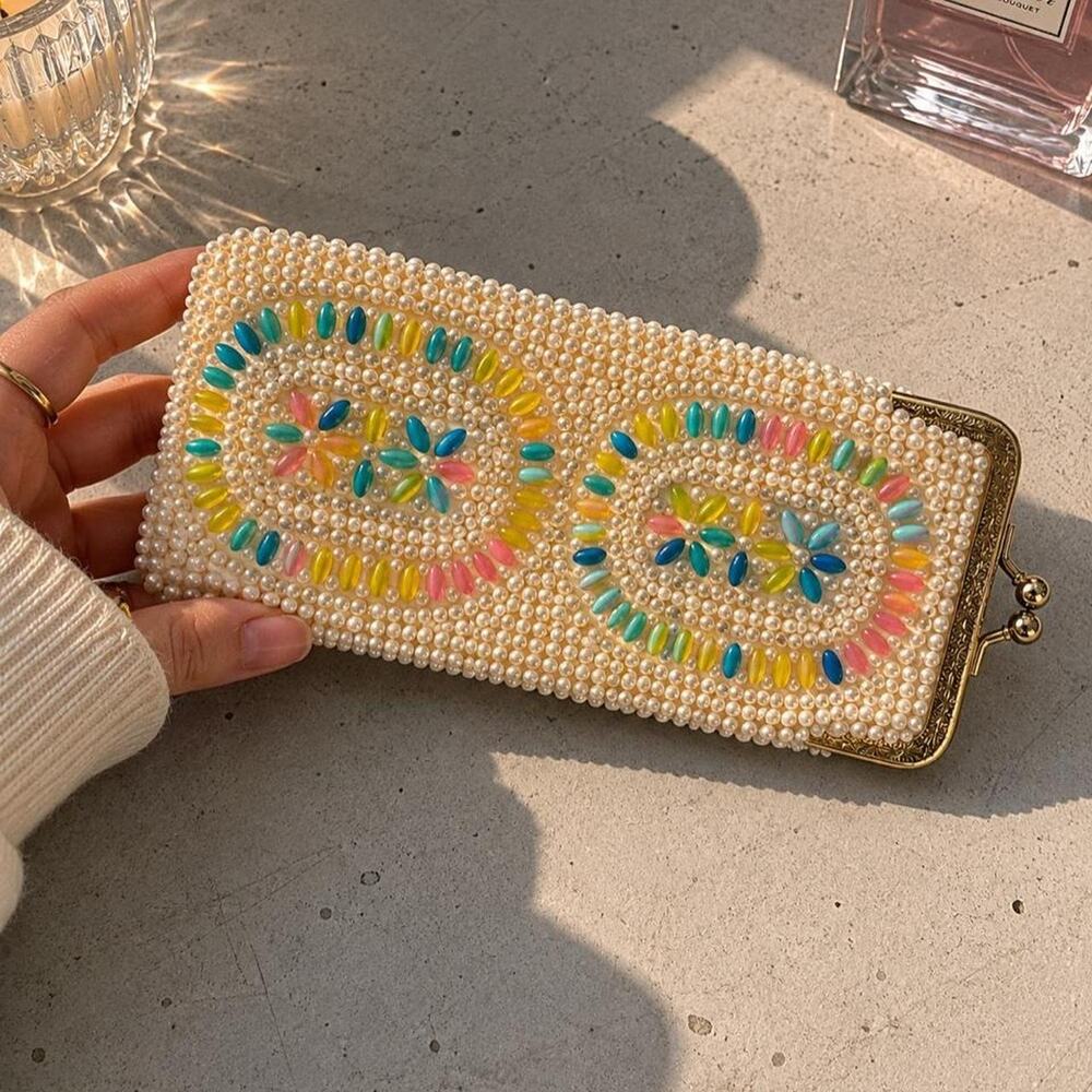 Vintage Floral Beaded Kiss Lock Coin Purse